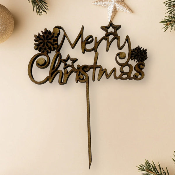 Merry Christmas Cake Topper - MDF -85mm x 95mm | Christmas | Xmas | Reindeer