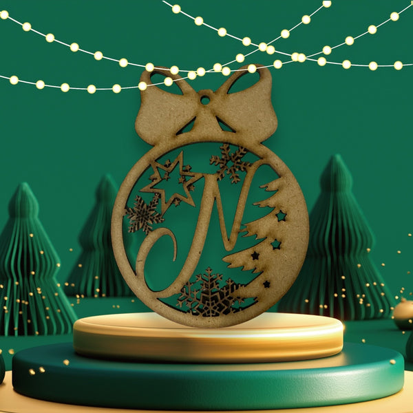 Christmas Bauble - Letter "N" Peronsal Wooden Decoration | 120mm Height | Christmas | Xmas | Gift