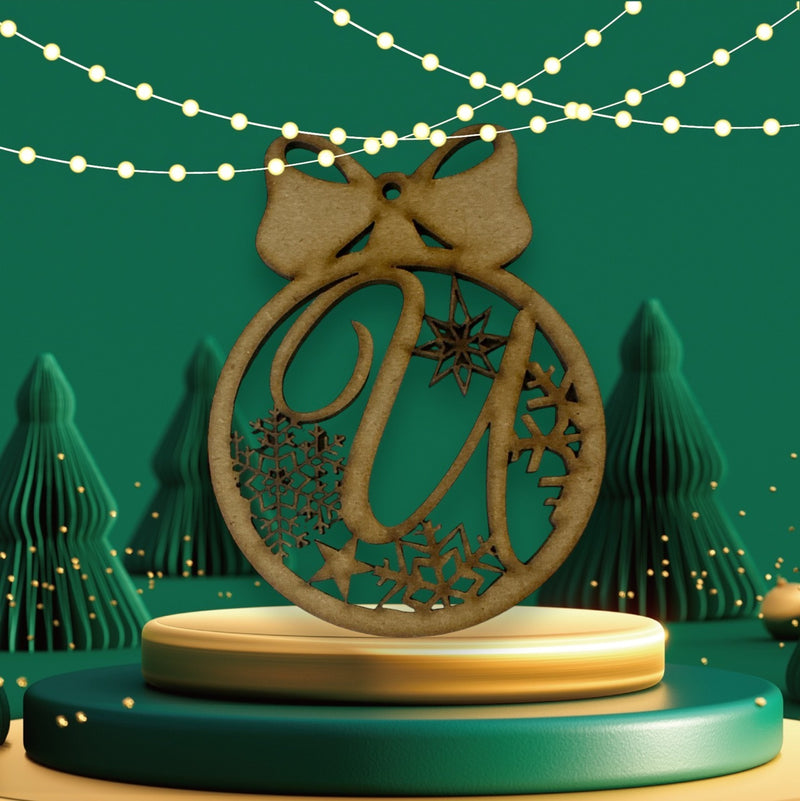 Christmas Bauble - Letter "U" Peronsal Wooden Decoration | 120mm Height | Christmas | Xmas | Gift