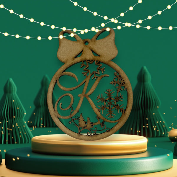 Christmas Bauble - Letter "K" Personal Wooden Decoration | 120mm Height | Christmas | Xmas | Gift