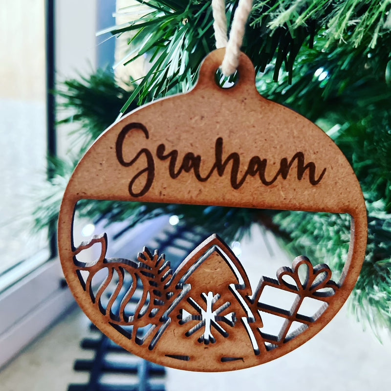 PERSONALISED CHRISTMAS BAUBLE ORNAMENT | HANGER | DOCORATION | XMAS | CUSTOM | PLYWOOD |