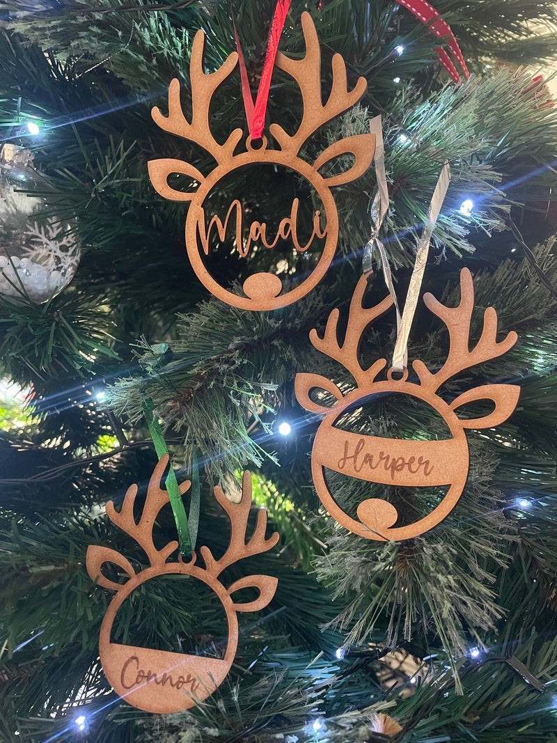 PERSONALISED CHRISTMAS REINDEER ORNAMENT | DECORATION | XMAS | CUSTOM | PLYWOOD | SEASON |