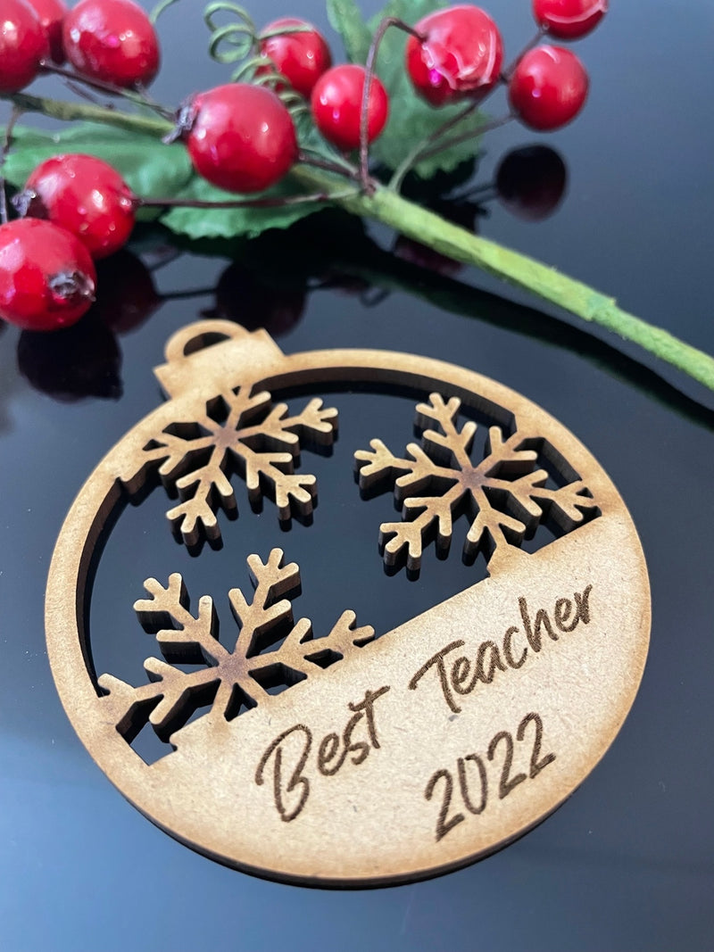 PERSONALISED CHRISTMAS BEST TEACHER BAUBLE ORNAMENT | HANGER | DOCORATION | XMAS | CUSTOM | PLYWOOD