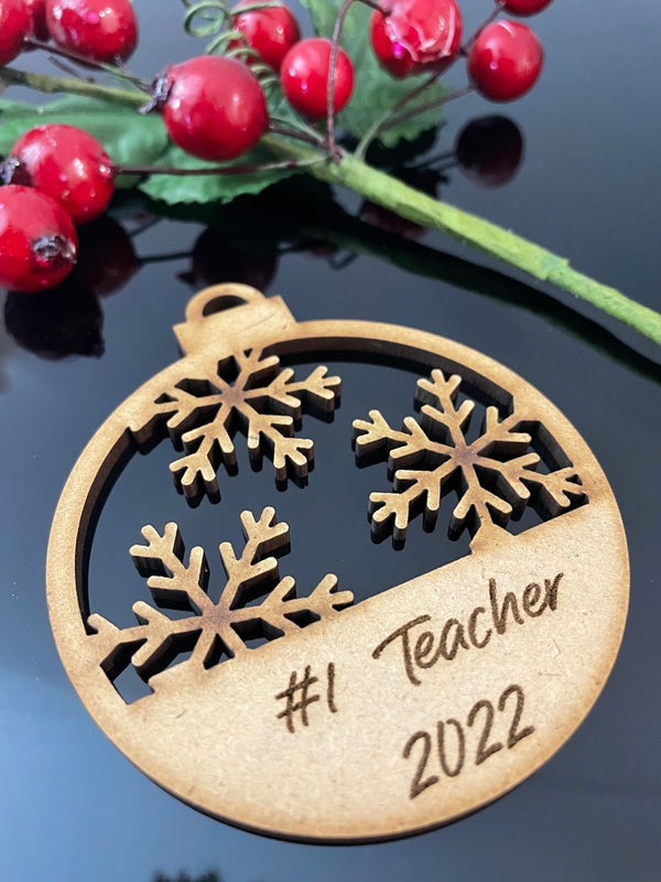 PERSONALISED CHRISTMAS #1 TEACHER BAUBLE ORNAMENT | HANGER | DOCORATION | XMAS | CUSTOM | PLYWOOD