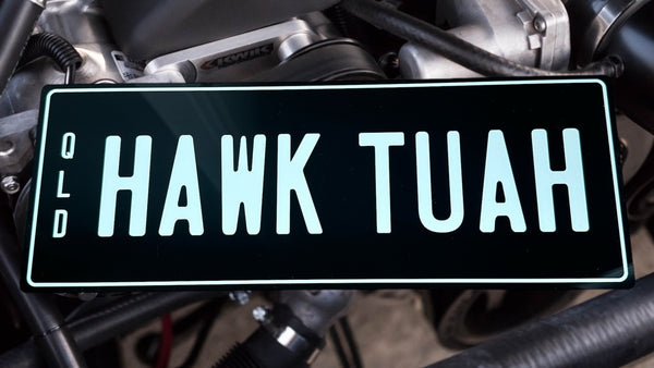 HAWK TUAH Novelty Number Plate 350mm x 130mm | Black / White | Custom | Car | Boy | Girl | Man Cave | NOT FOR LEGAL USE