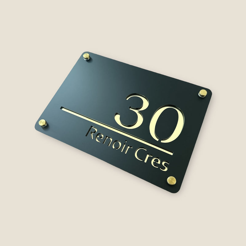 Luxe Dual Layer House Sign - Mirrored Acrylic 250mm x 180mm with Stand Offs