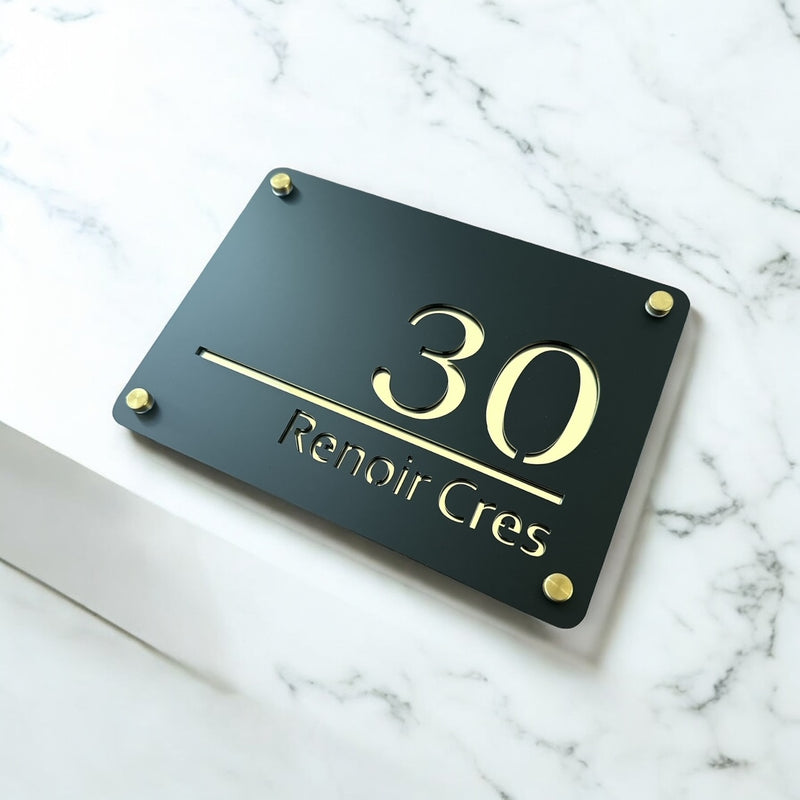 Luxe Dual Layer House Sign - Mirrored Acrylic 250mm x 180mm with Stand Offs