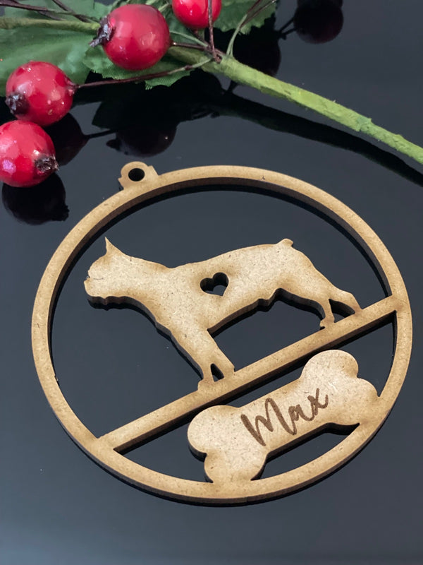 PERSONALISED BOSTON TERRIER CHRISTMAS BAUBLE ORNAMENT | HANGER | DOCORATION | XMAS | CUSTOM | PLYWOOD