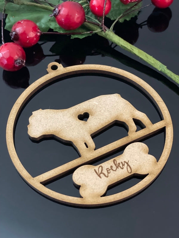 PERSONALISED BULLDOG CHRISTMAS BAUBLE ORNAMENT | HANGER | DOCORATION | XMAS | CUSTOM | PLYWOOD