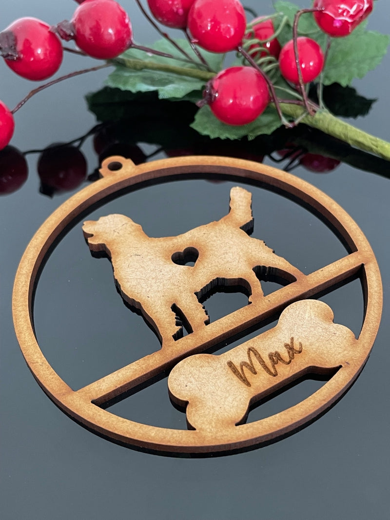 PERSONALISED GOLDEN RETRIEVER CHRISTMAS BAUBLE ORNAMENT | HANGER | DOCORATION | XMAS | CUSTOM | PLYWOOD