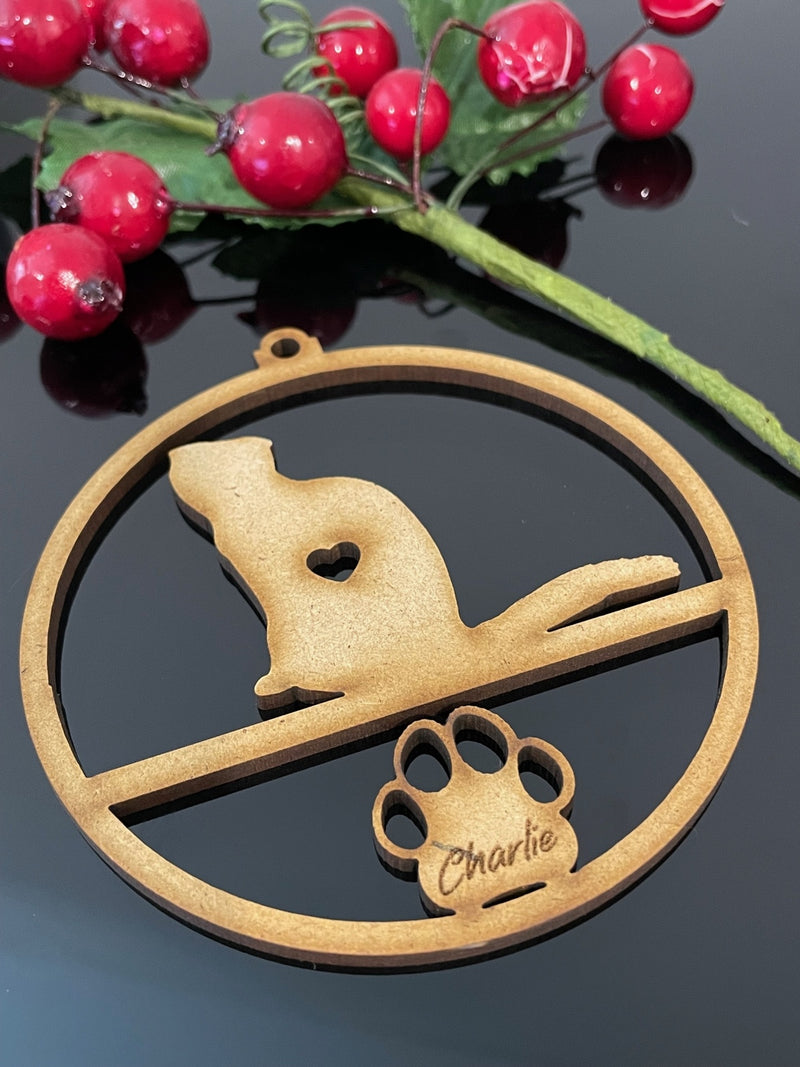 PERSONALISED SCOTTISH FIELD CAT CHRISTMAS BAUBLE ORNAMENT | HANGER | DOCORATION | XMAS | CUSTOM | PLYWOOD